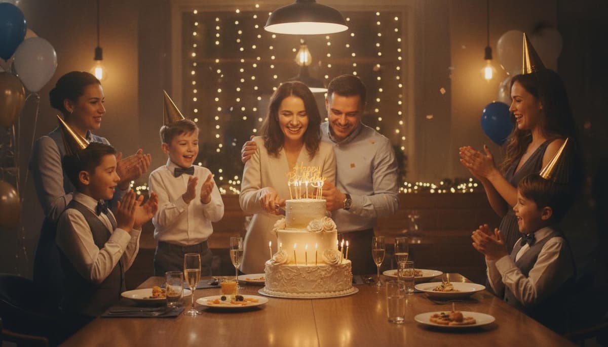 Birthday cake cutting celebration